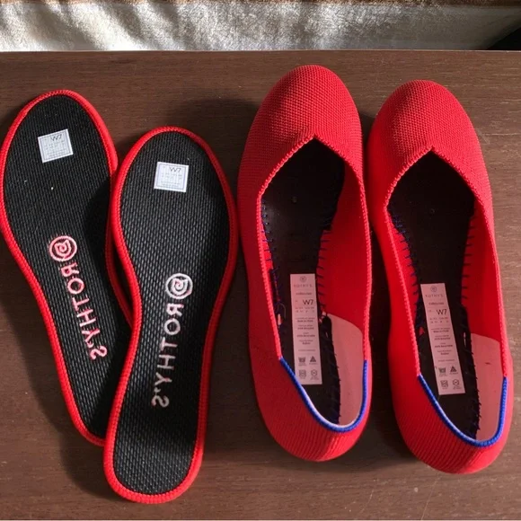 ROTHY’s Red and Blue Lined Round Toe Ballet Comfort Flats size 7 - Picture 4 of 6